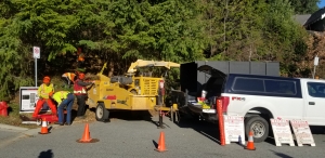 Close quarters. An operational fuel management crew works in a North Vancouver suburb to mitigate the risk of wildfire to adjacent residences.